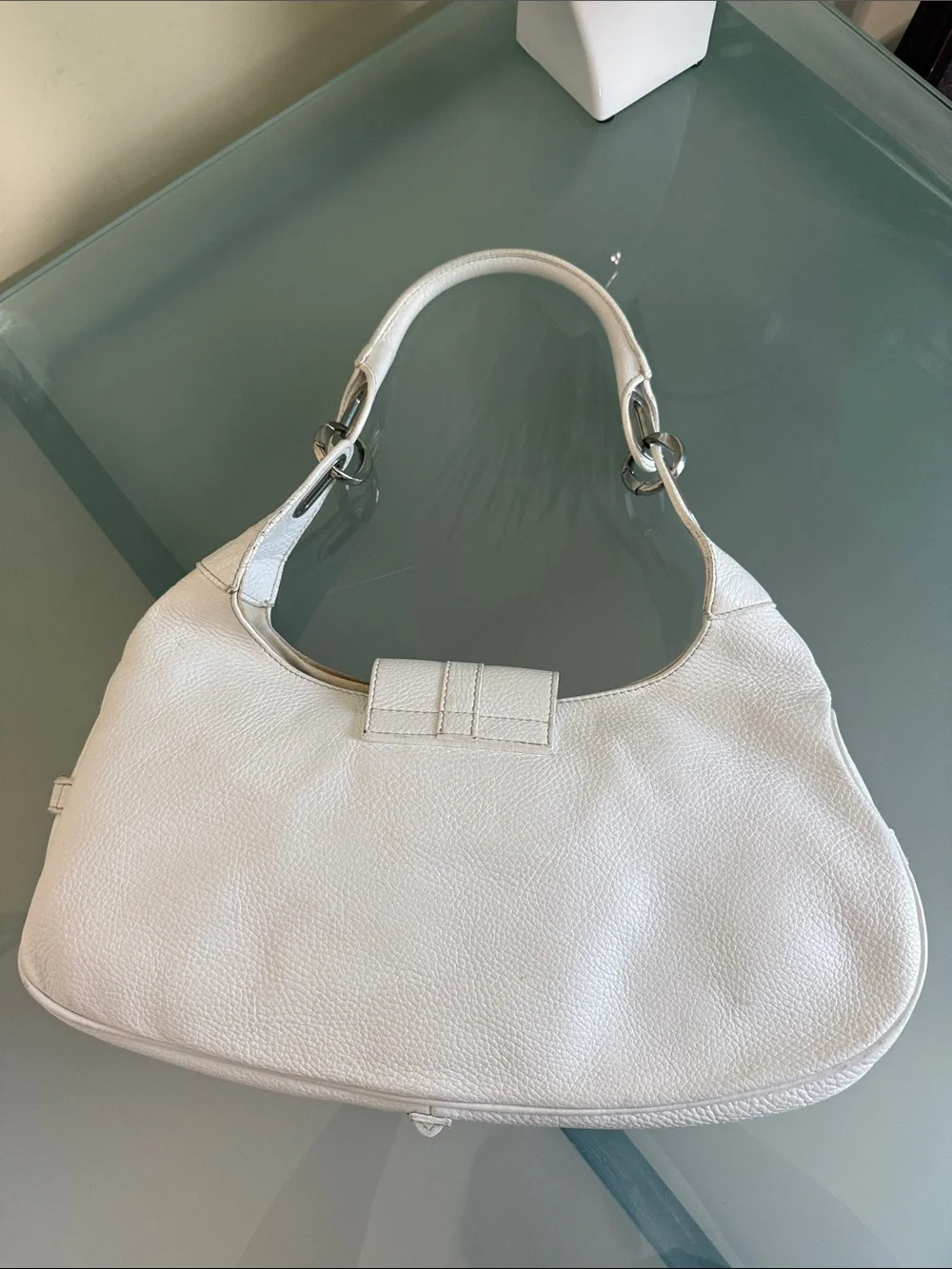 Gula’s White Leather Hobo Bag Made in Italy Silver Hardware Euro Chic Luxury